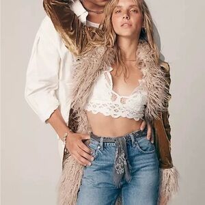 Free People Fp One Adella Bralette Lace White Criss Cross Smocked Crop Top small